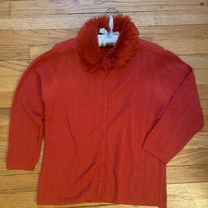 Etcetera Orange/Coral Cardigan - Faux Fur.